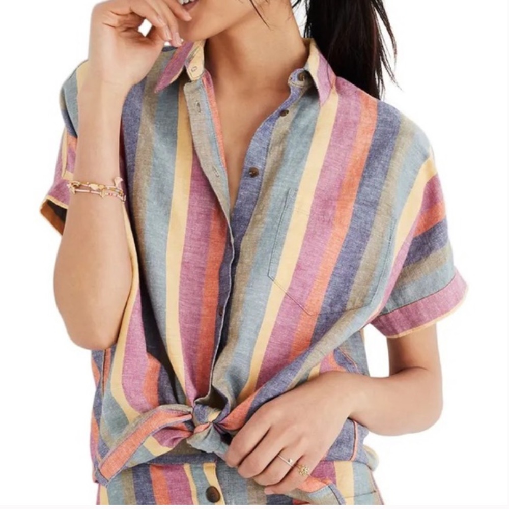 Madewell Tie-Front Top in Rainbow Stripe